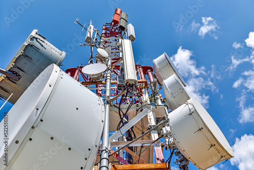 Gerona,  Spain: 08.07.2022; The  metalic structure of telecomunicatiopn tower photo