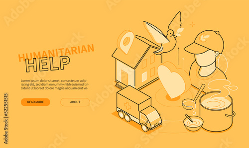 Humanitarian help - line design style isometric web banner