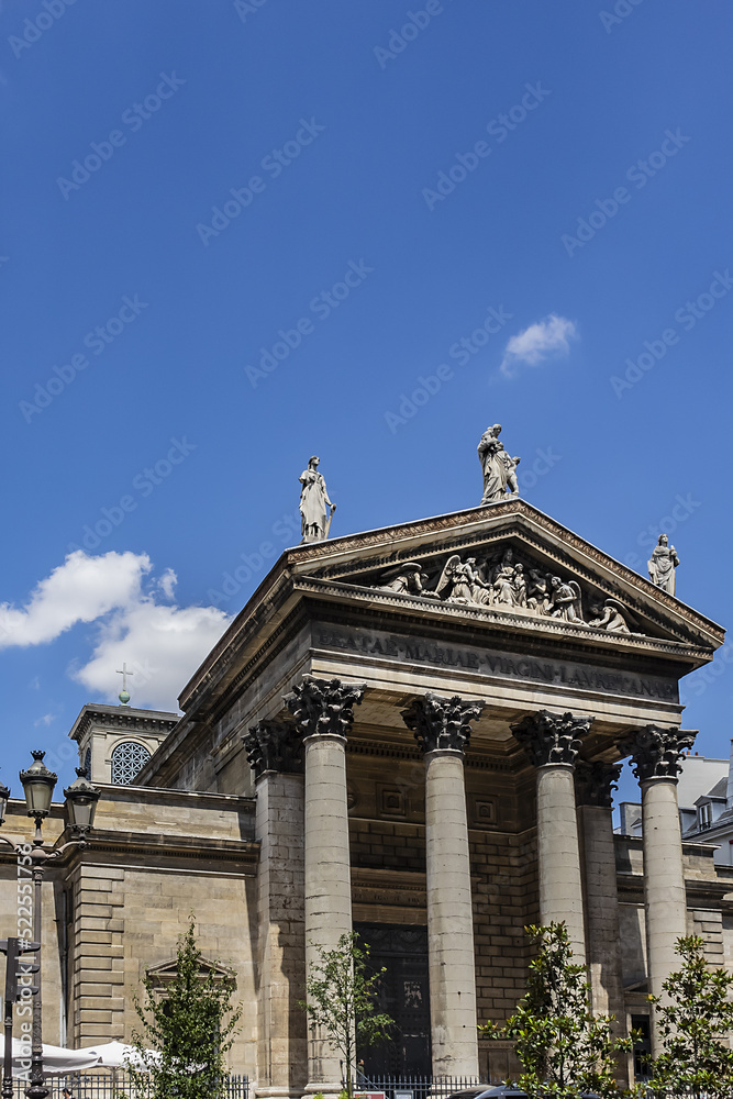 Neoclassical church Notre Dame de Lorette (Notre-Dame-de-Lorette, 1836) to the north of the Grands Boulevards in 9th arrondissement of Paris. France.