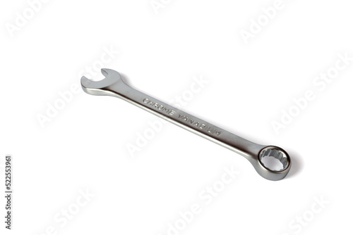 Wrench isolated on white background. Chrome vanadium metal wrench close up © Klemenso