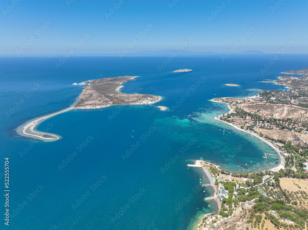 Aerial drone view İzmir Foça Turkey, Orak island