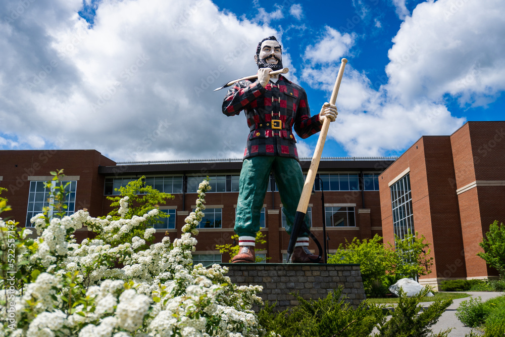 Bangor, Maine Paul Bunyan holding doublesided ax and lumberjack's