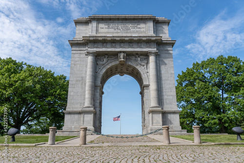 United States National Memorial Arch  located in Valley Forge National Historical Park  Pennsylvania. Monument celebrates arrival of George Washington s Continental Army.