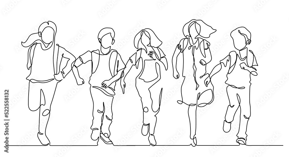 continuous line drawing of friends group enjoy school finish continuous line drawing of friends group enjoy school finish