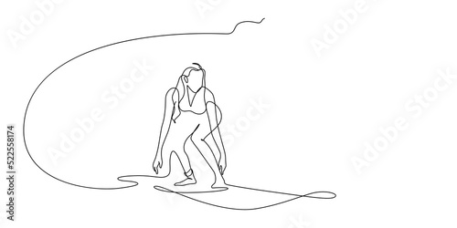 Photography Woman surfer riding on surfboard line art illustration