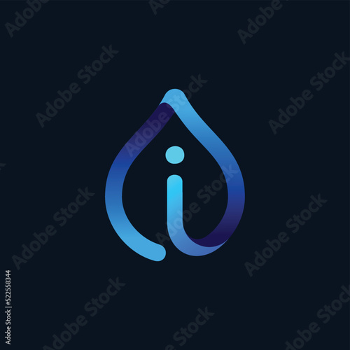 letter i logo with water drop concept