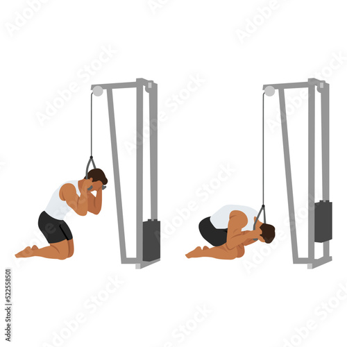 Man doing rope ab pulldown exercise. Flat vector illustration isolated on white background