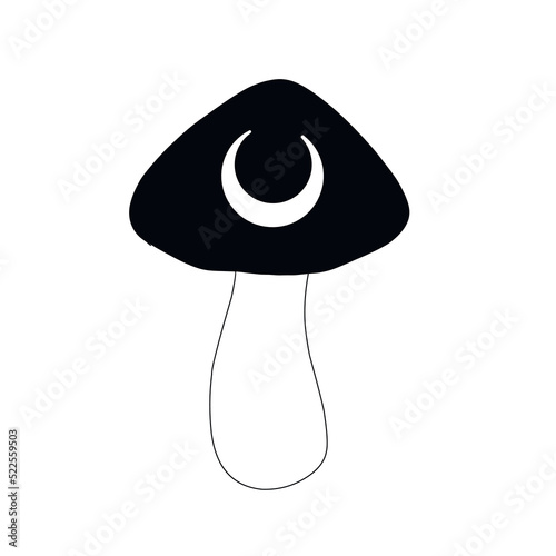 Mushroom logo with the moon. Farm organic design. Fungi medicine agriculture symbol design.
