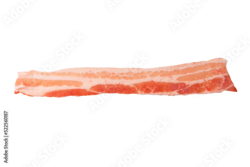 Raw bacon slices isolated on a white background.