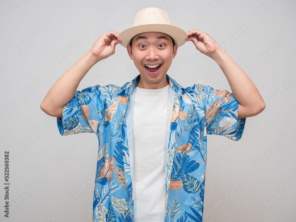 Cheerful man beach shirt wear hat happiness smile portrait