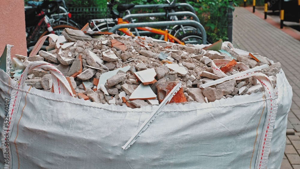 Construction Site Waste from Apartment Remodelling Dumped in Disposal Big Bag	
