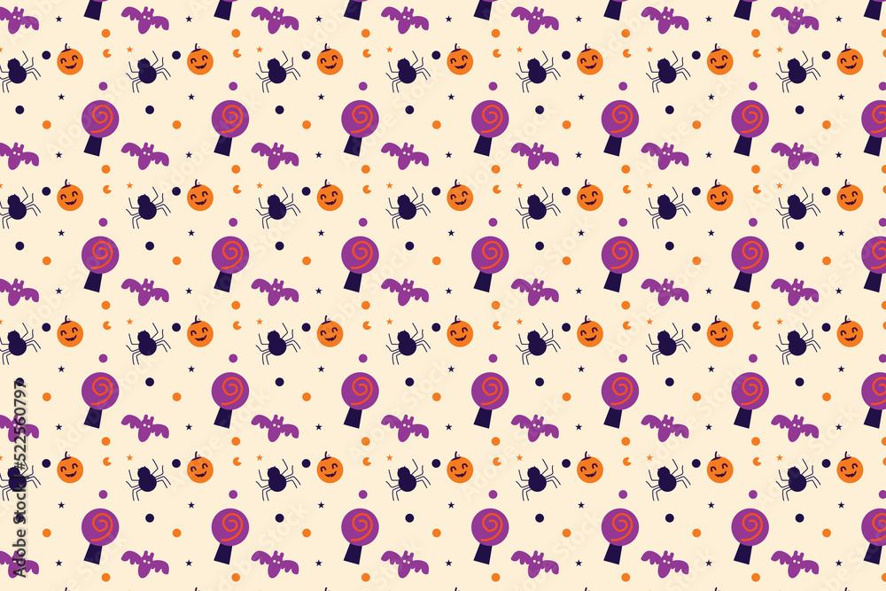 Halloween minimal pattern design with witchcraft and spooky spiders on an off-white background. Cute Halloween seamless pattern vector for backgrounds or book covers. Halloween abstract pattern. Halloween minimal pattern design with witchcraft and spooky spiders on an off-white background. Cute Halloween seamless pattern vector for backgrounds or book covers. Halloween abstract pattern.