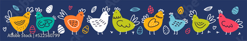 Vector horizontal pattern with chickens. Easter pattern.