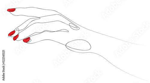 Hand with red nails single line