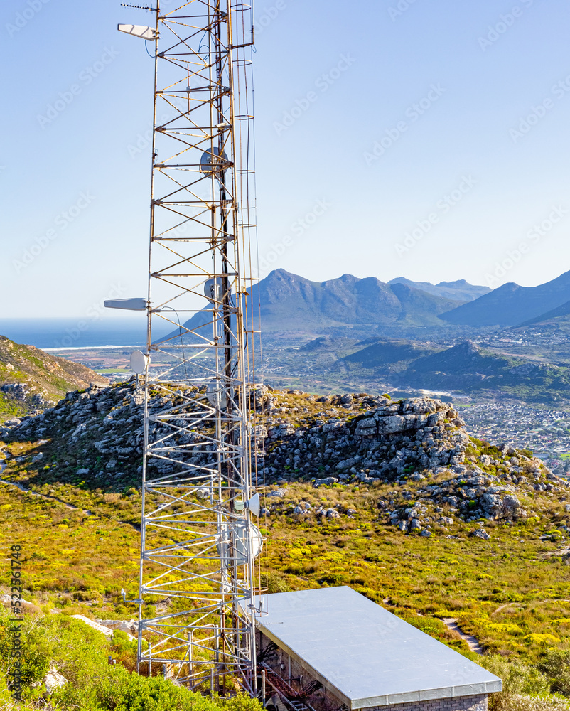 Communication tower on the top of local mountain range in Cape Town