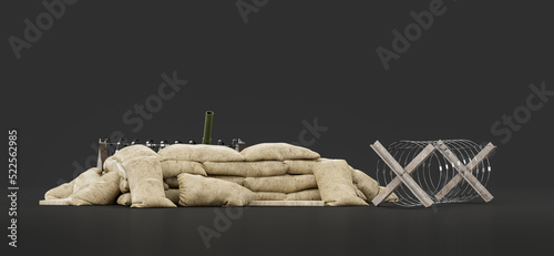 Armed military watchtower, military trench and defensive position, 3d rendering