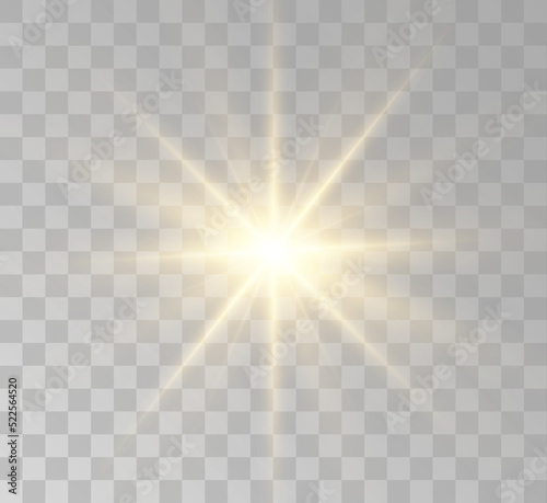  A series of transparent vector effects. Easy replacement of EPS10 lights.Set of golden glowing lights effects isolated on transparent background. Solar flare with beams and spotlight. Glow effect.