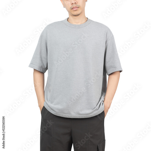 Man in grey oversize t-shirt mockup, Design template.
