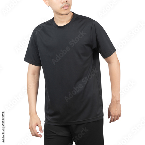 Man in black sport t shirt mockup, Design template.