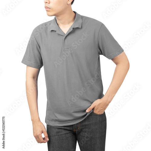 Man in grey Polo t-shirt mockup, Design template.