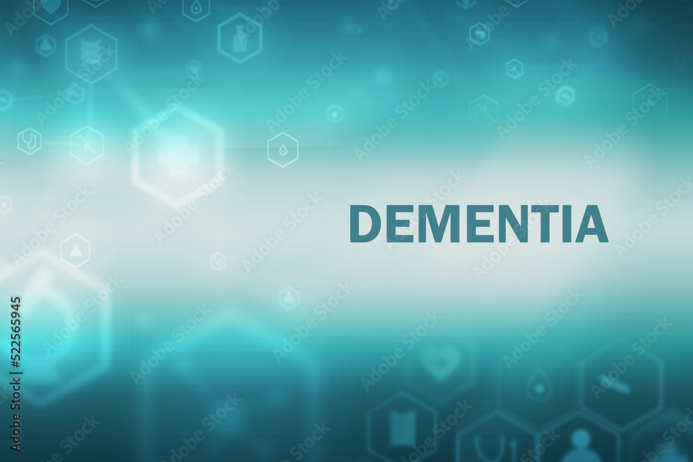 Scientific blue medical banner with infographics inscription dementia