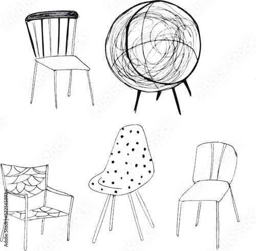 Vector illustration set of chairs drawing