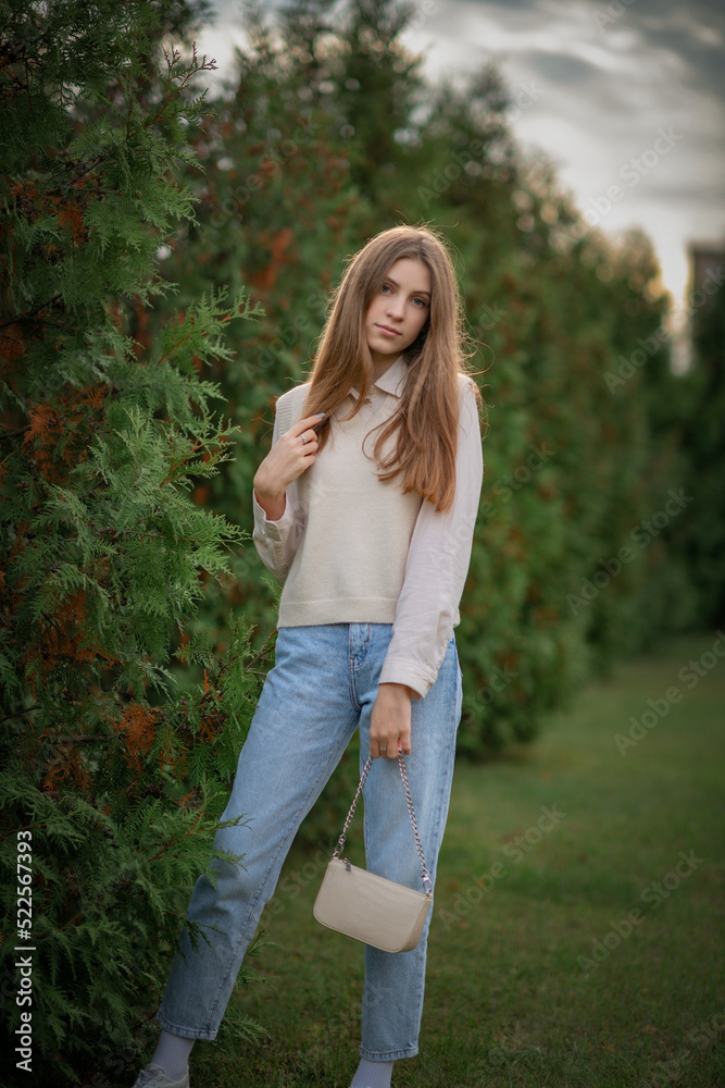 Portrait of a young beautiful girl on an autumn day in the park. There is artistic noise. Portrait of a young beautiful girl on an autumn day in the park. There is artistic noise.
