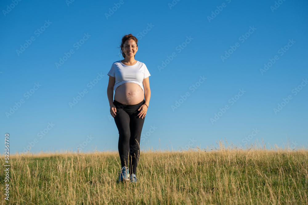 Pregnant woman walking in nature Pregnant woman walking in nature