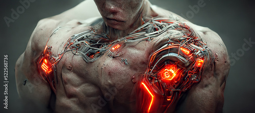 Fotografie, Obraz sci-fi concept showing a cyborg male recovering energy Digital Art Illustration
