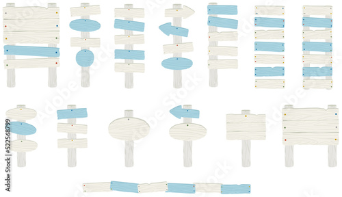 色々なタイプのシンプルな木製の案内立て看板セット／（白樺素材風 マリンカラー） EPS推奨