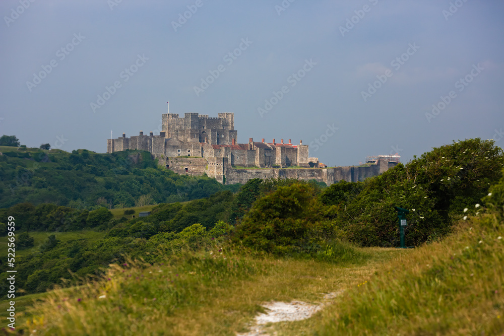 Landscape image close to Dover, Kent in South East England showing nature and castle