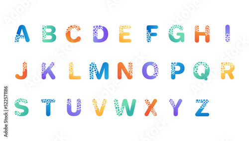Molecule letter. Nano technology font, science or medical alphabet with connected molecules metaball pattern vector icon set