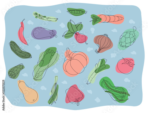 vector vegetables icon set isolated on blue background. vector illustration