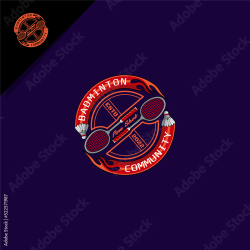 illustration of badminton racket and shuttlecock with fire. for logo or icon