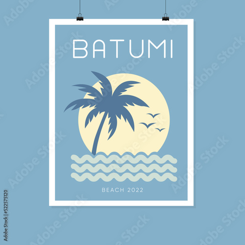 Adjara Batumi Beach Poster. Vector Art Print