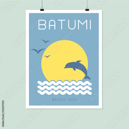 Adjara Batumi Beach Poster. Vector Art Print