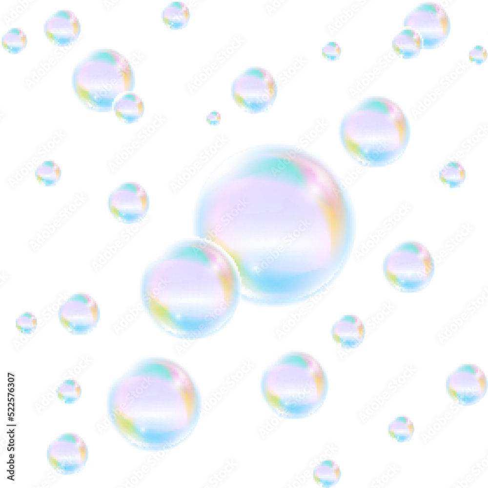 Realistic bubbles. Colorful soap foam air balls