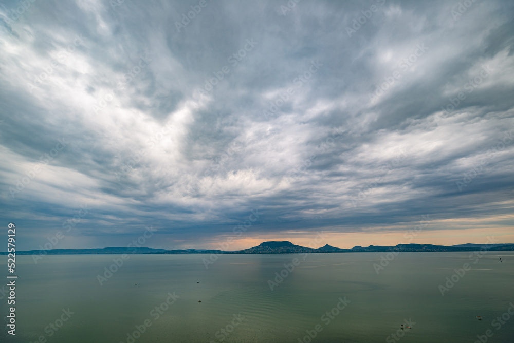 Ominous sky when storm clouds gather over Lake Balaton in Hungary