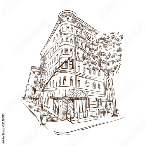 Hand drawn building, vector illustration