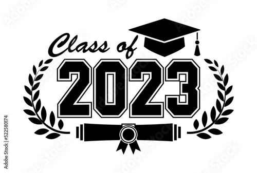 Lettering Class of 2023 for greeting, invitation card. Text for graduation design, congratulation event, T-shirt, party, high school or college graduate. Illustration, vector on transparent background