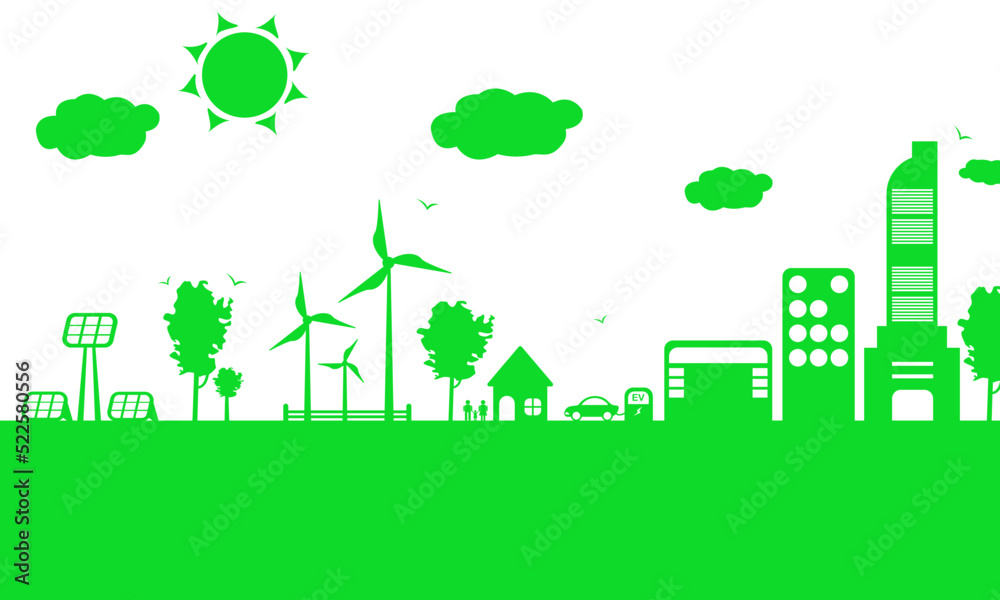 Obraz premium Green ecology City environmentally friendly. Renewable energy. Eco living.