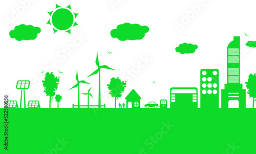 Green ecology City environmentally friendly. Renewable energy. Eco living.