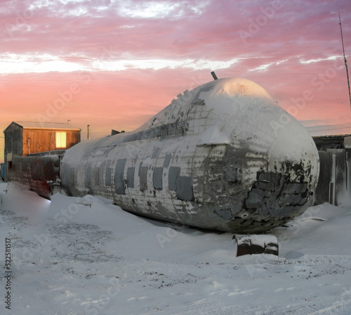 Pt Hope, Alaska, Remains of a commercial airliner that crash landed near Pt Hope Alaska. Native people living in it. photo
