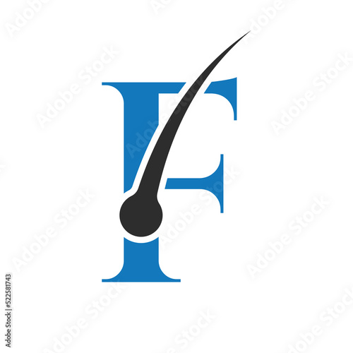 Hair Treatment Logo on F Letter Vector template. Dermatology Logo Design, Hair Care Treatment. Anti-Dandruff Flakes Icon for Shampoo. Anti-dandruff Oil Symbol