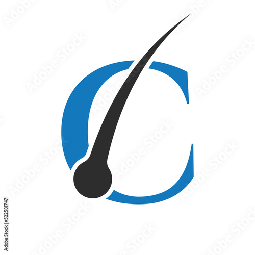 Hair Treatment Logo on C Letter Vector template. Dermatology Logo Design, Hair Care Treatment. Anti-Dandruff Flakes Icon for Shampoo. Anti-dandruff Oil Symbol