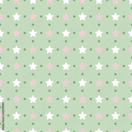 Seamless pattern with stars and dots. Design for printing on textiles, clothing, wrapping paper