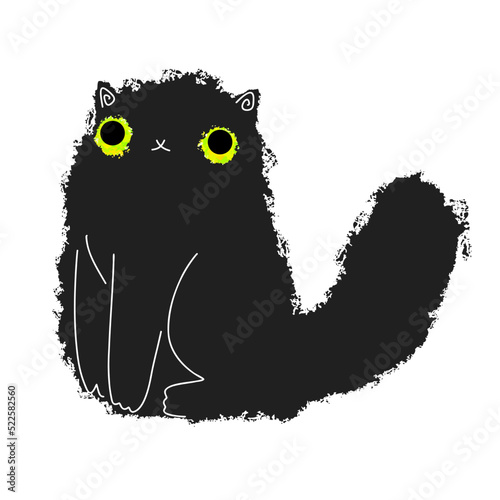 Black cat. Halloween cat character. Cartoon trendy kitten. Stock vector illustration isolated on white background.