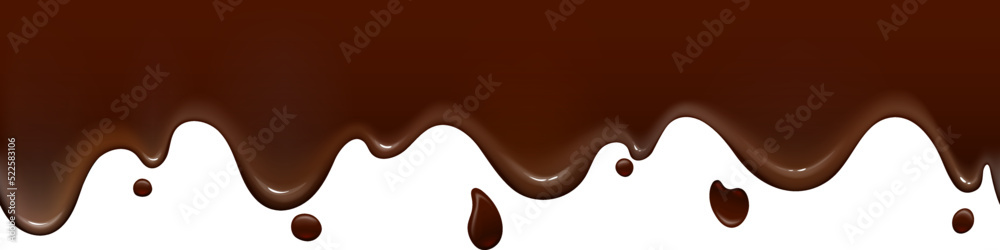 Dripping chocolate border. Sweet realistic cacao drops