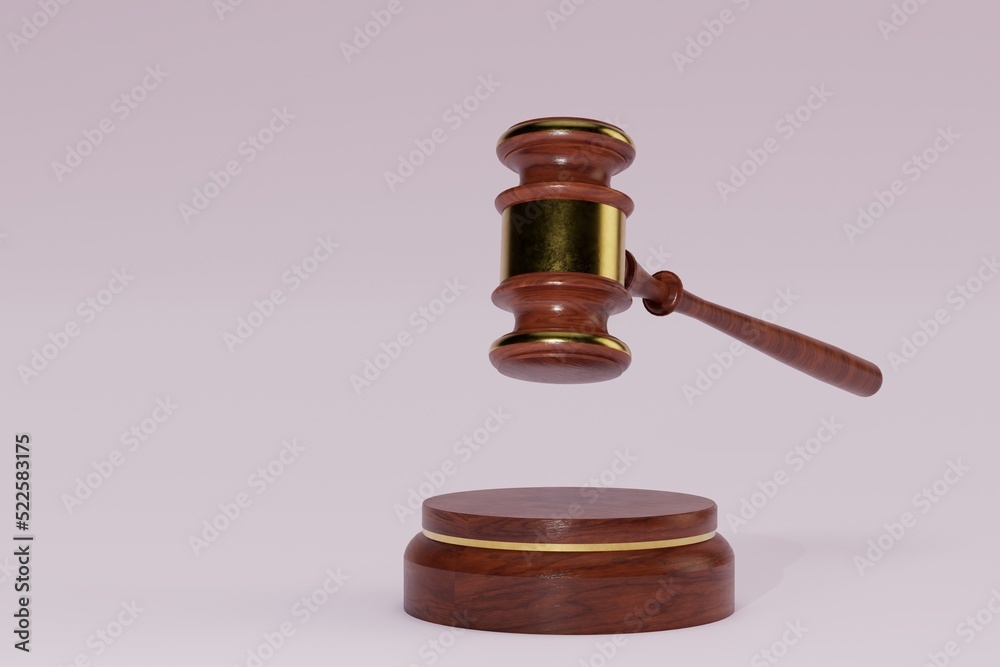 judgment in the courtroom. holding a big auction. wooden hammer with a stand on a pastel background. copy paste, copy space. 3d render. 3d illustration judgment in the courtroom. holding a big auction. wooden hammer with a stand on a pastel background. copy paste, copy space. 3d render. 3d illustration