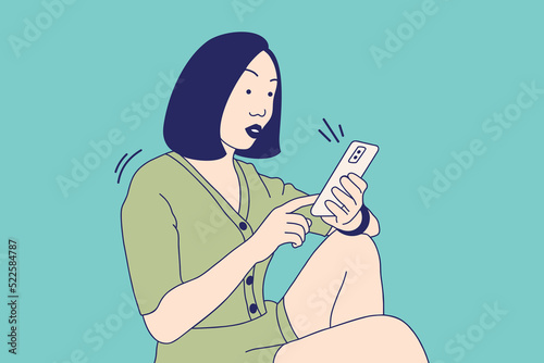 Illustrations Beautiful young woman shocked with something in the smartphone